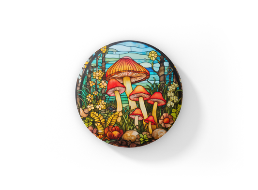 Stained Glass Mushroom Pin Back Button