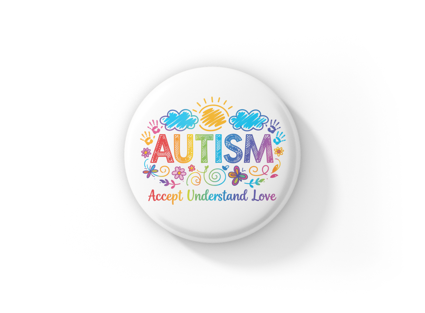 Autism Accept Understand Love Pin Back Button, Magnet