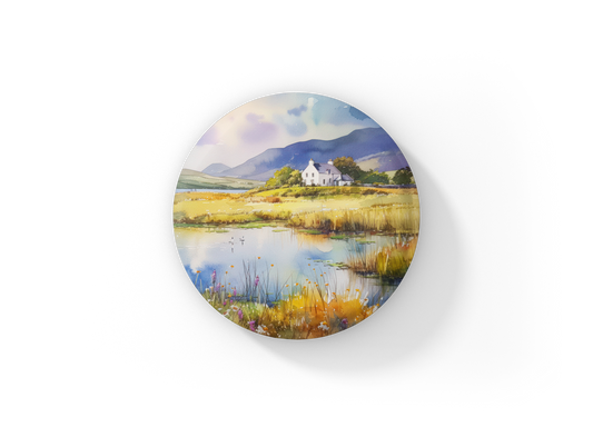 Irish Landscape Pin Pin Back Button, Magnet, Keychain