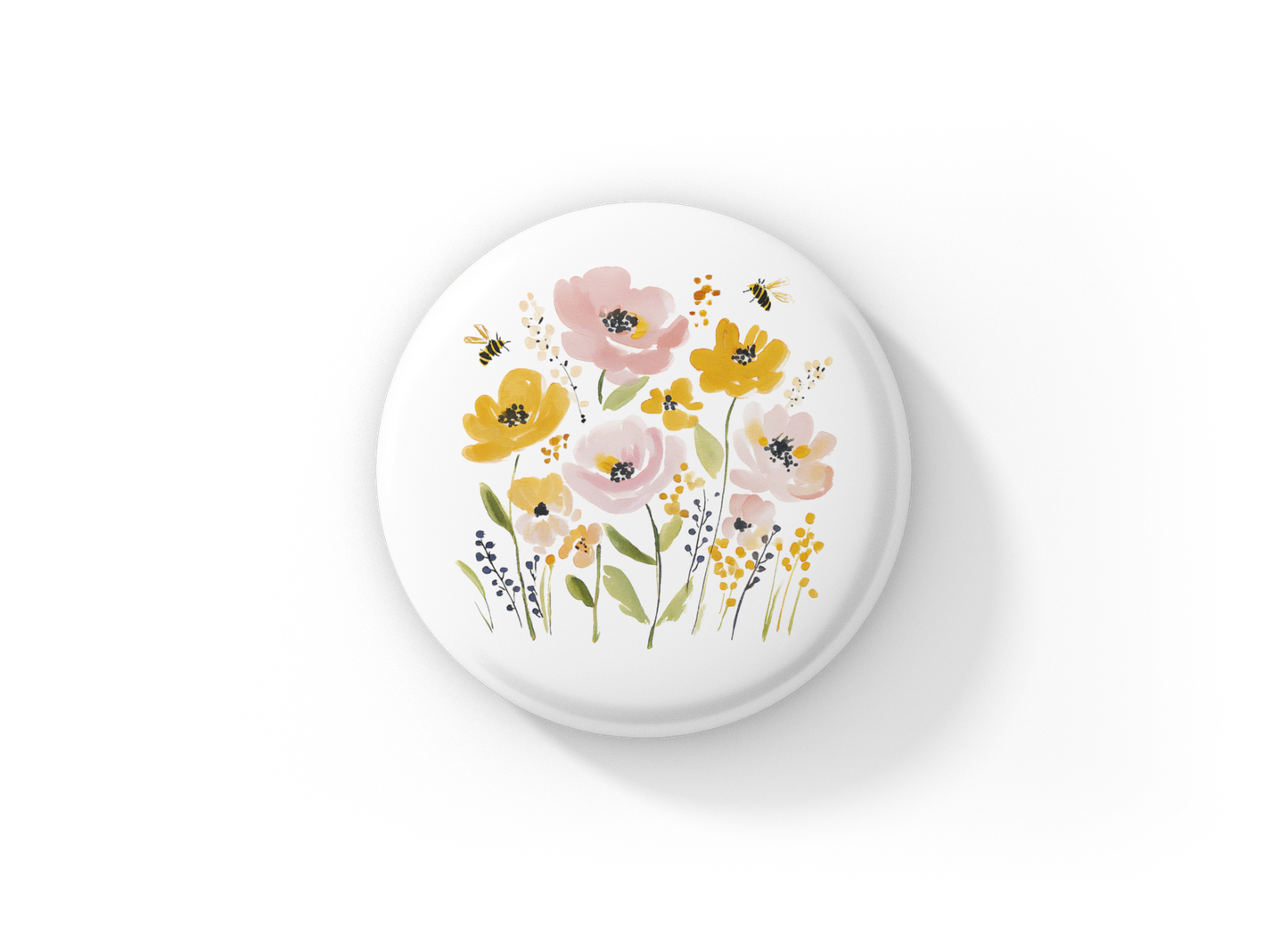 Honey Bee Wildflowers 1 Pin Back Button, Magnet