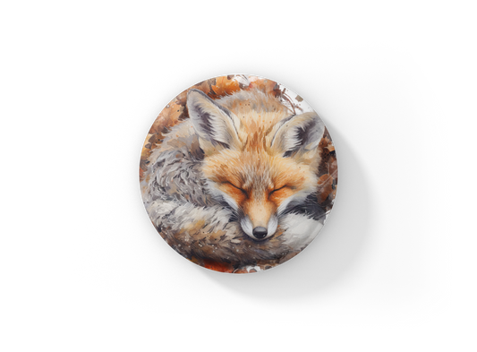 Sleeping Fox 2 Pin Back Button, Magnet