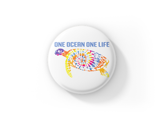 One Ocean One Life Pin Back Button, Magnet, Keychain