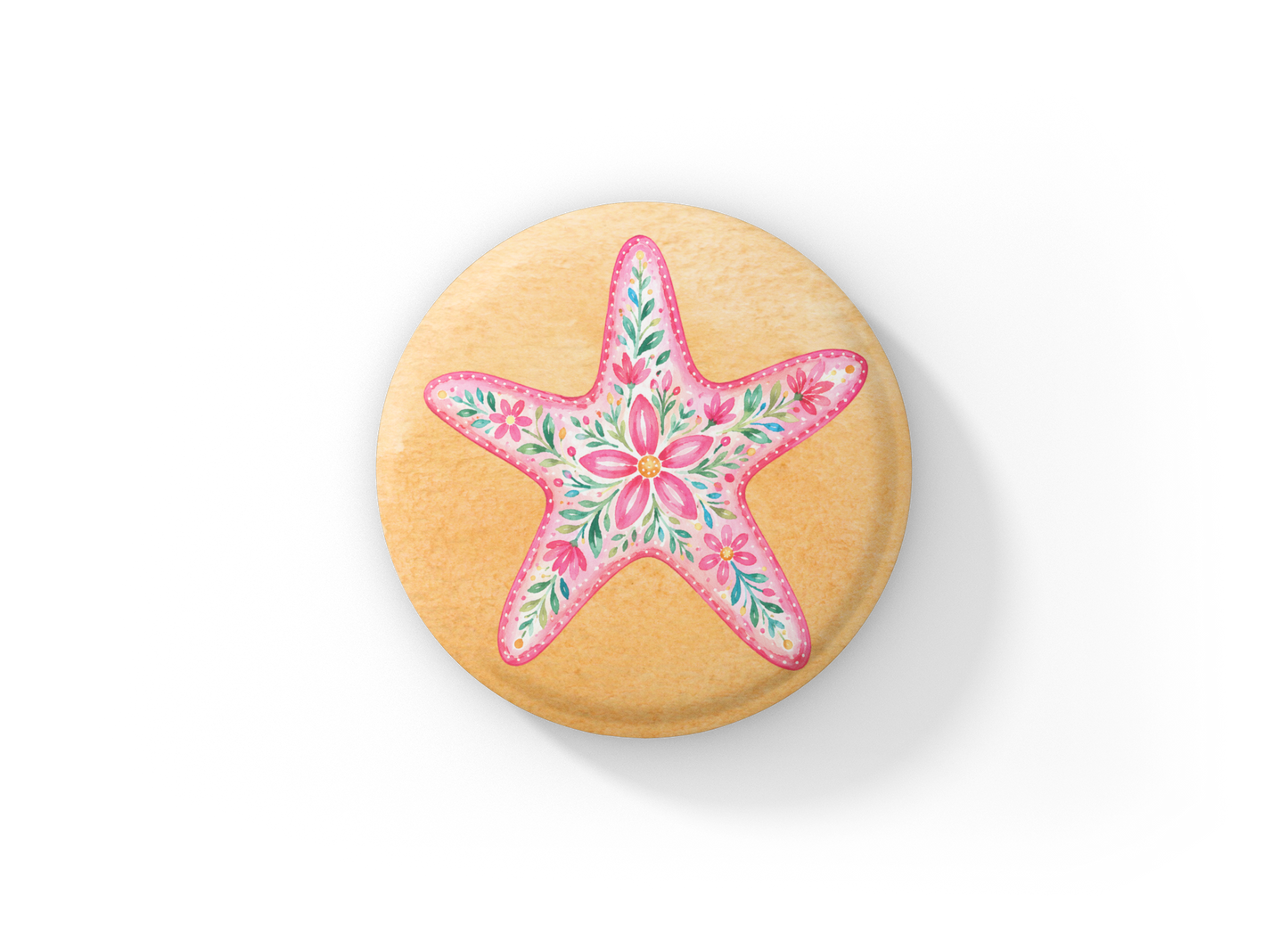 Pink Starfish Pin Back Button, Magnet