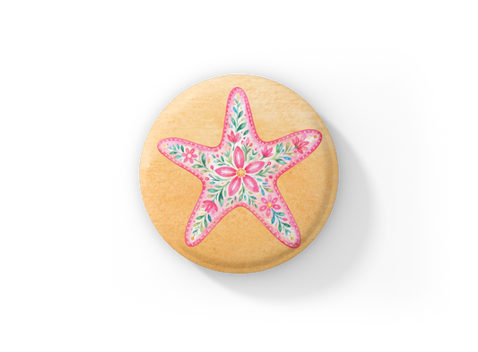 Pink Starfish Pin Back Button, Magnet