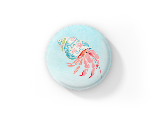 Hermit Crab Pin Back Button, Magnet