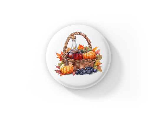 Maple Syrup Fall Basket Pin Back Button, Magnet
