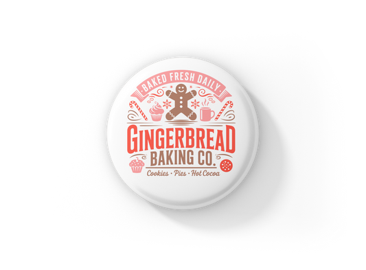 Gingerbread Baking Co Pin Back Button, Magnet