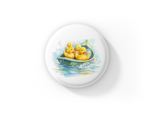 Ducklings in Boat Pin Back Button, Magnet