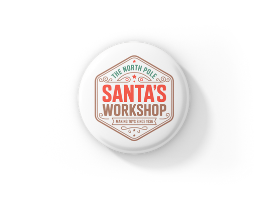 The North Pole Santas Workshop Pin Back Button, Magnet