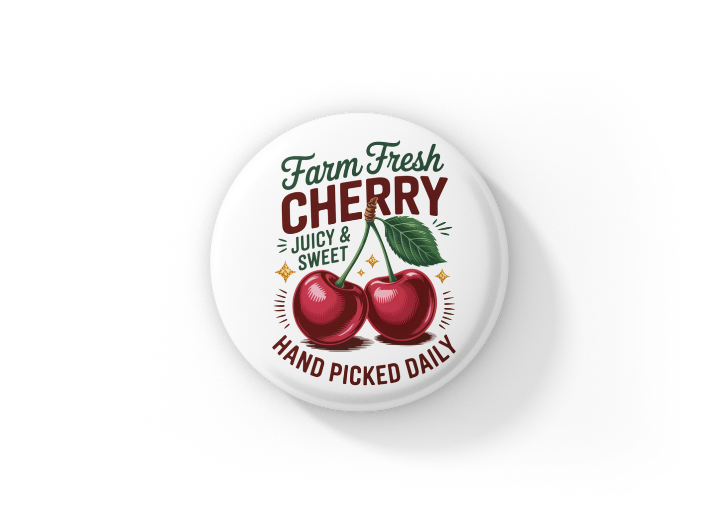 Farm Fresh Cherry Pin Back Button, Magnet