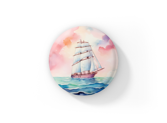 Sail Boat 3 Pin Back Button, Magnet