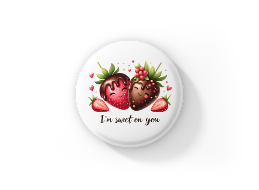 I'm Sweet On You Strawberry Pin Back Button, Magnet