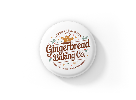 Gingerbread Baking Co Pin Back Button, Magnet