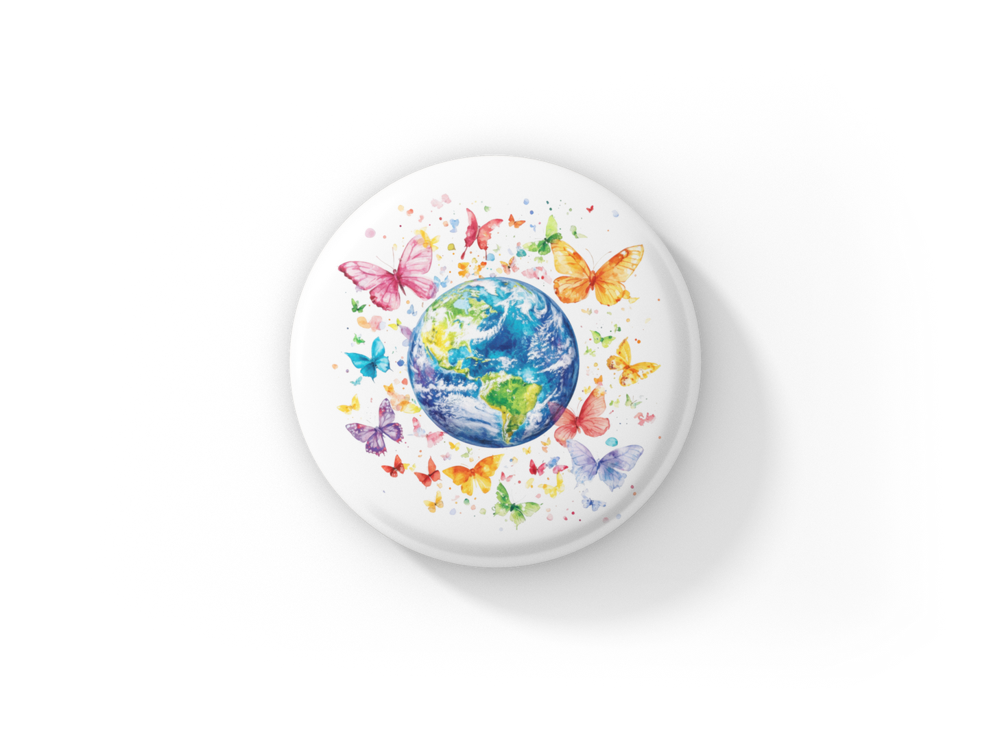 Butterfly Earth Pin Back Button, Magnet