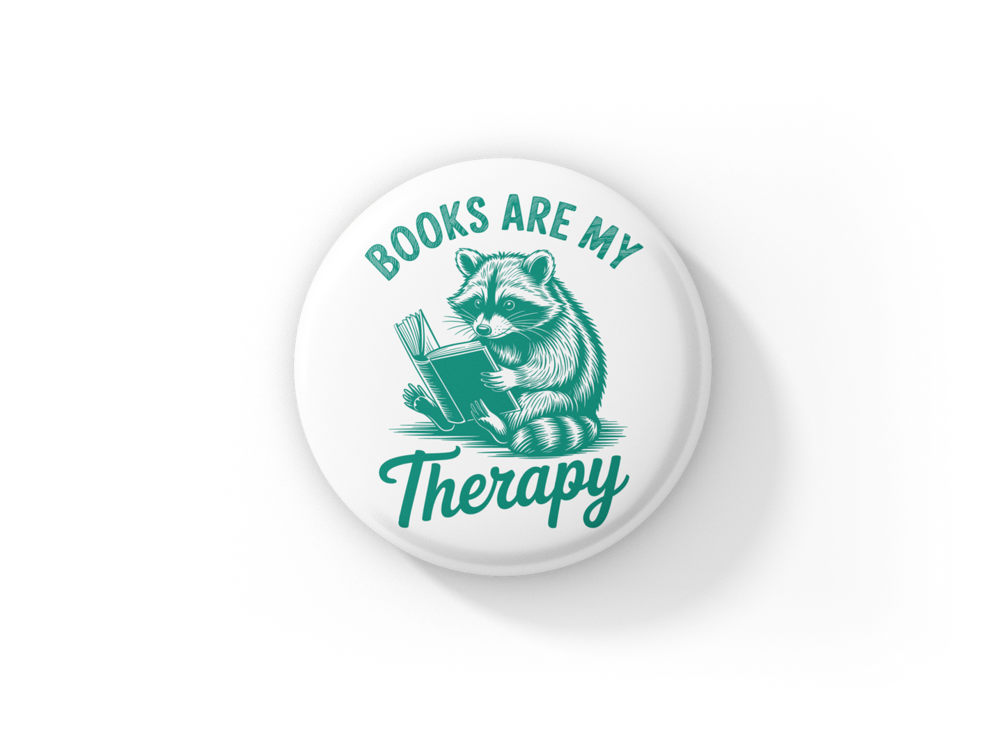 Books Are My Therapy Raccoon Pin Back Button, Magnet