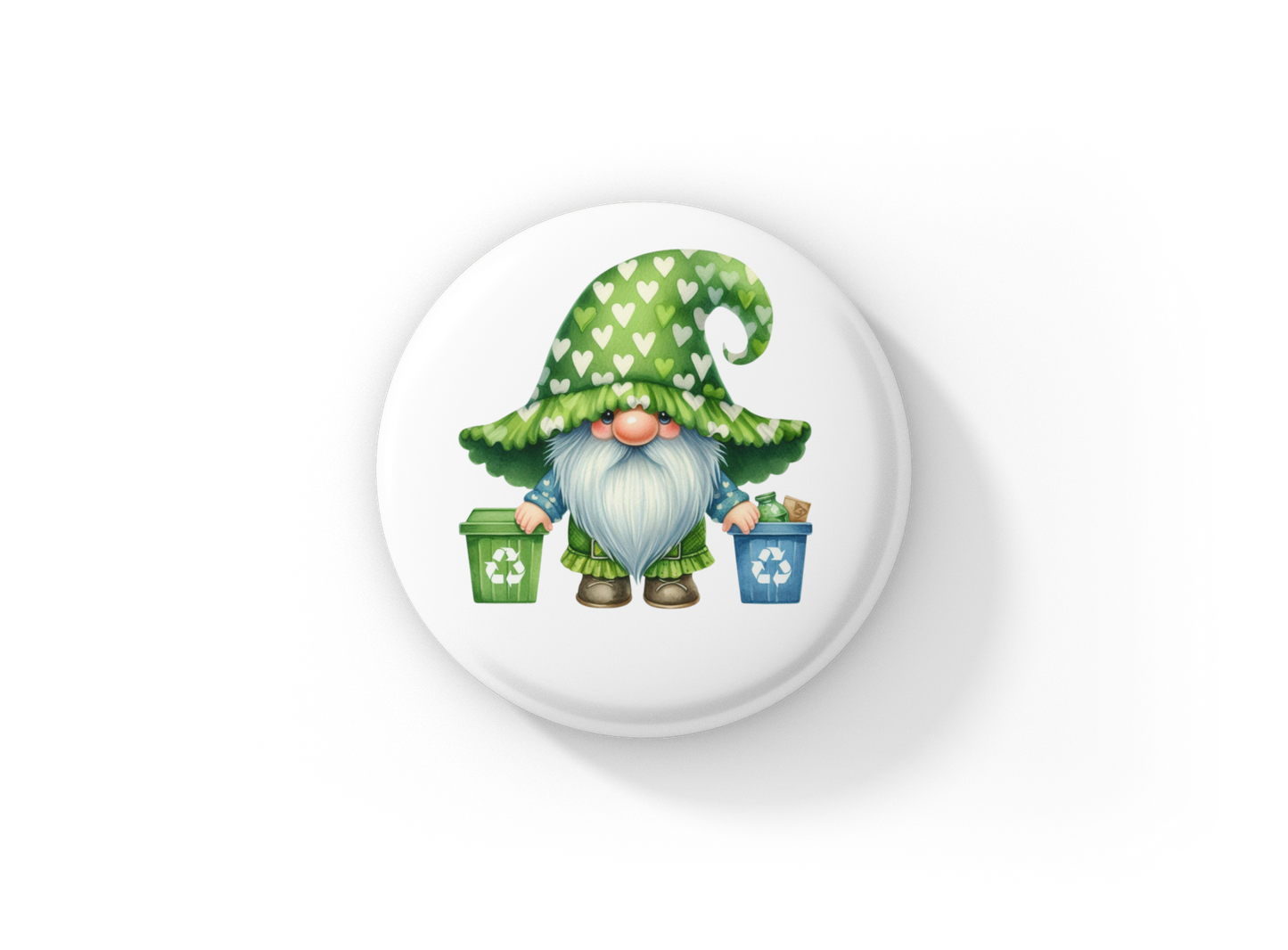 Garden Gnome Recycling Pin Back Button, Magnet