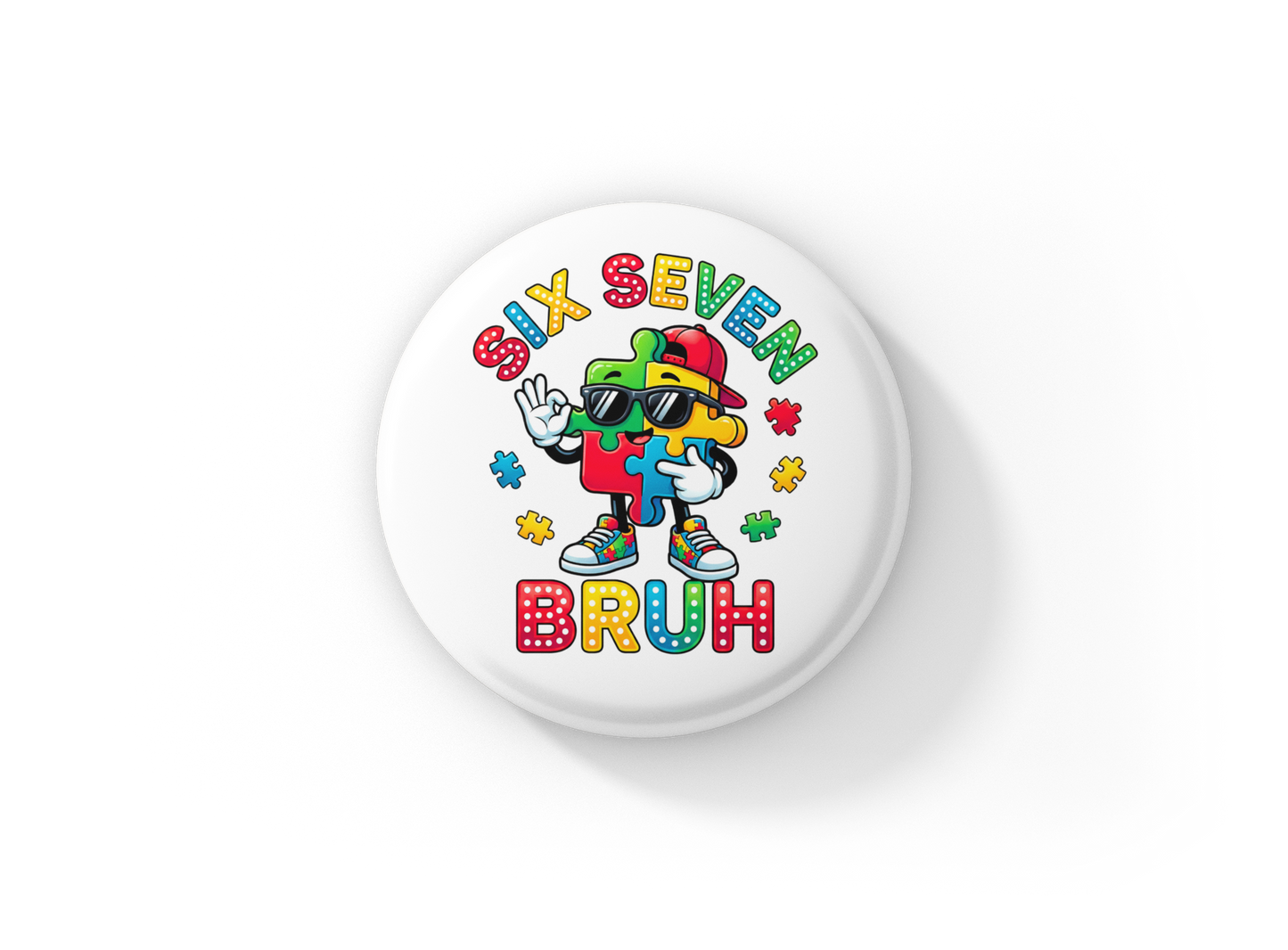 Six Seven Bruh Puzzle Pin Back Button, Magnet
