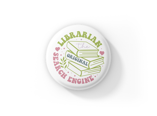 Librarian The Original Search Engine Pin Back Button, Magnet