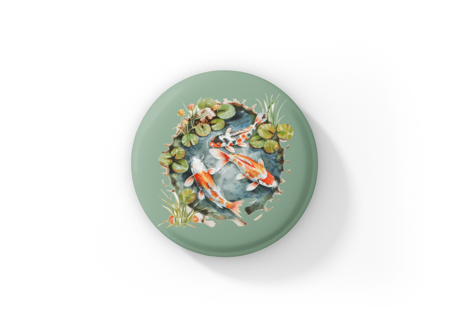 Koi Pond 5 Basket Pin Back Button, Magnet