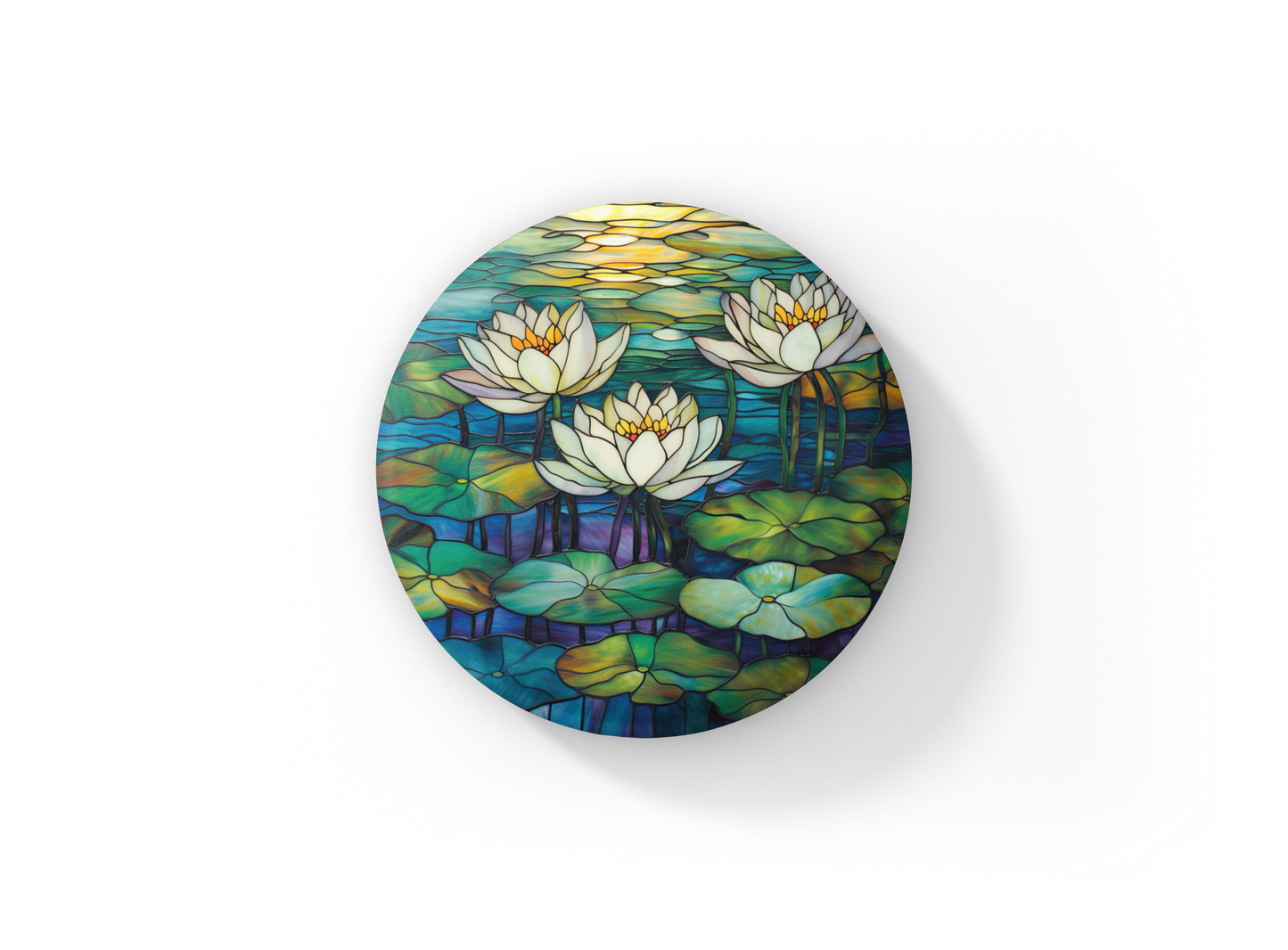 Water Lily 3 Stained Glass Pin Back Button, Magnet