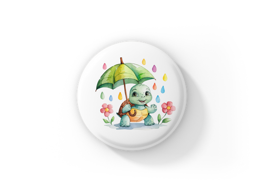 Rainy Day Turtle Pin Back Button, Magnet