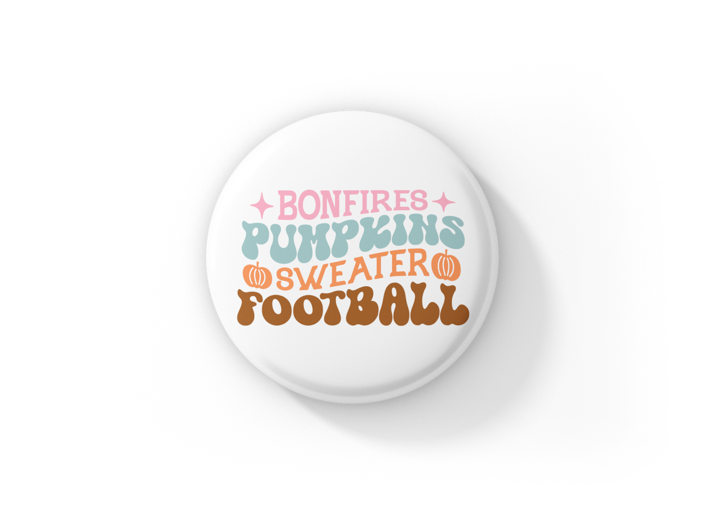 Bonfires Pumpkins Sweater Football Pin Back Button, Magnet