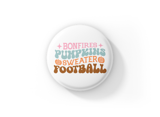 Bonfires Pumpkins Sweater Football Pin Back Button, Magnet