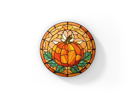 Stained Glass Pumpkin Pin Back Button