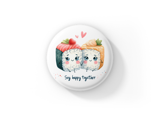 Soy Happy Together Pin Back Button, Magnet