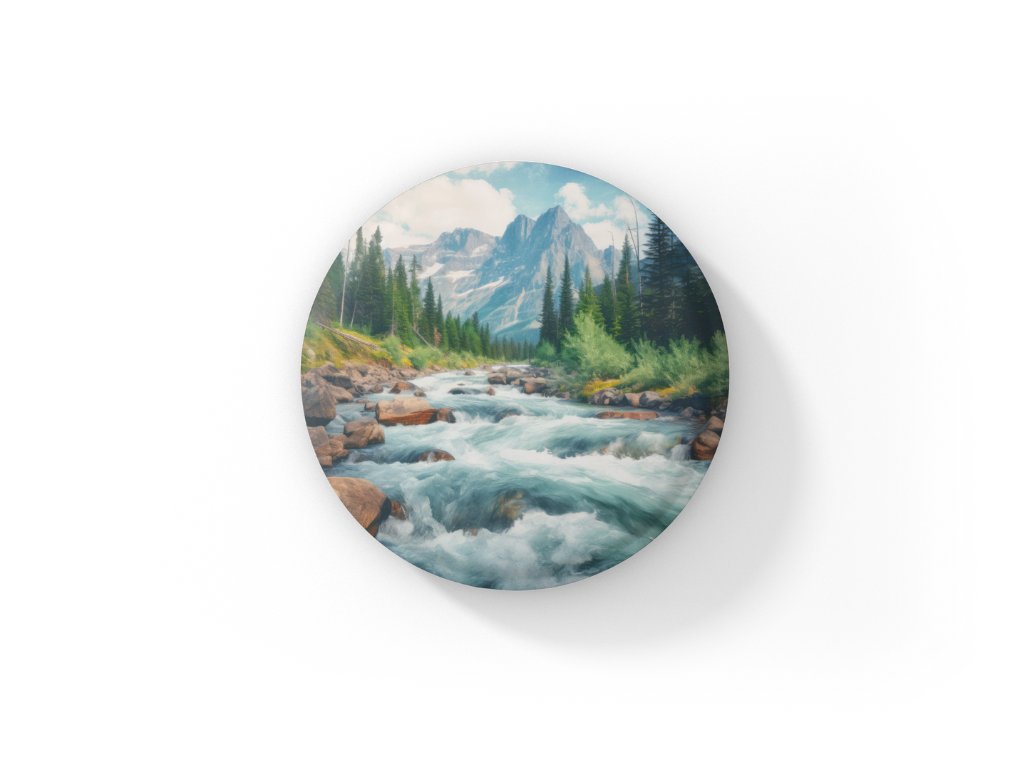 Rushing Water River 2 Pin Back Button, Magnet, Keychain