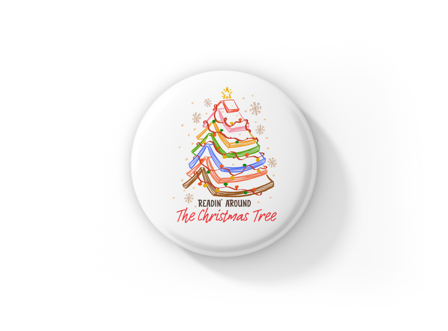 Readin Around The Christmas Tree Pin Back Button, Magnet