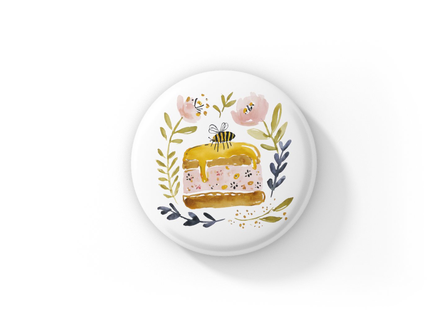 Honey Bee Cake Pin Back Button, Magnet