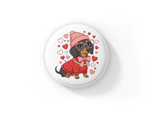Dachshund Valentine Pin Back Button, Magnet