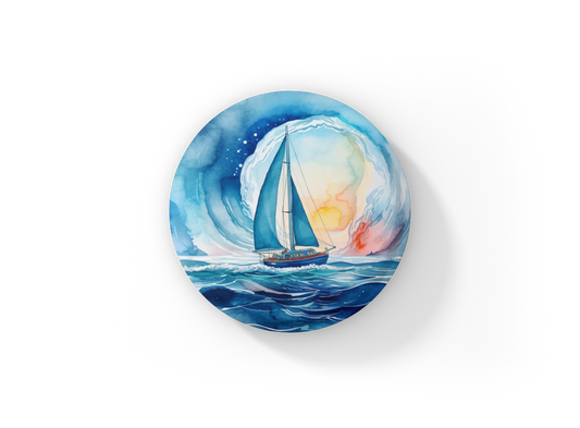 Sail Boat 4 Pin Back Button, Magnet