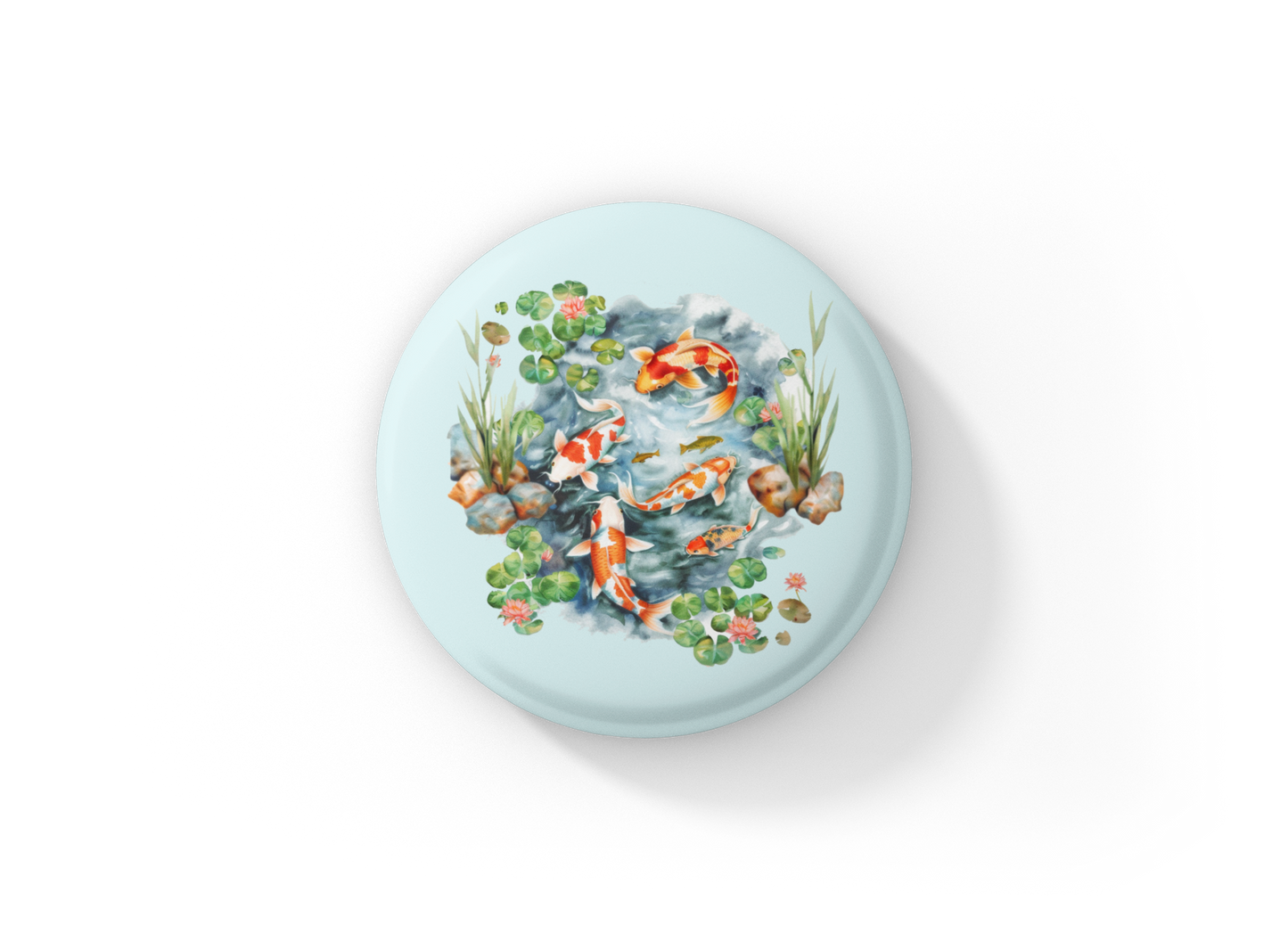 Koi Pond 6 Basket Pin Back Button, Magnet