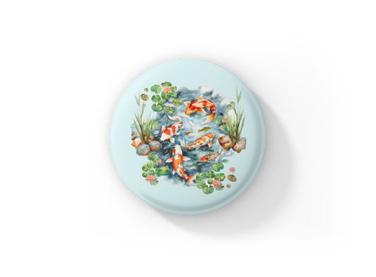 Koi Pond 6 Basket Pin Back Button, Magnet