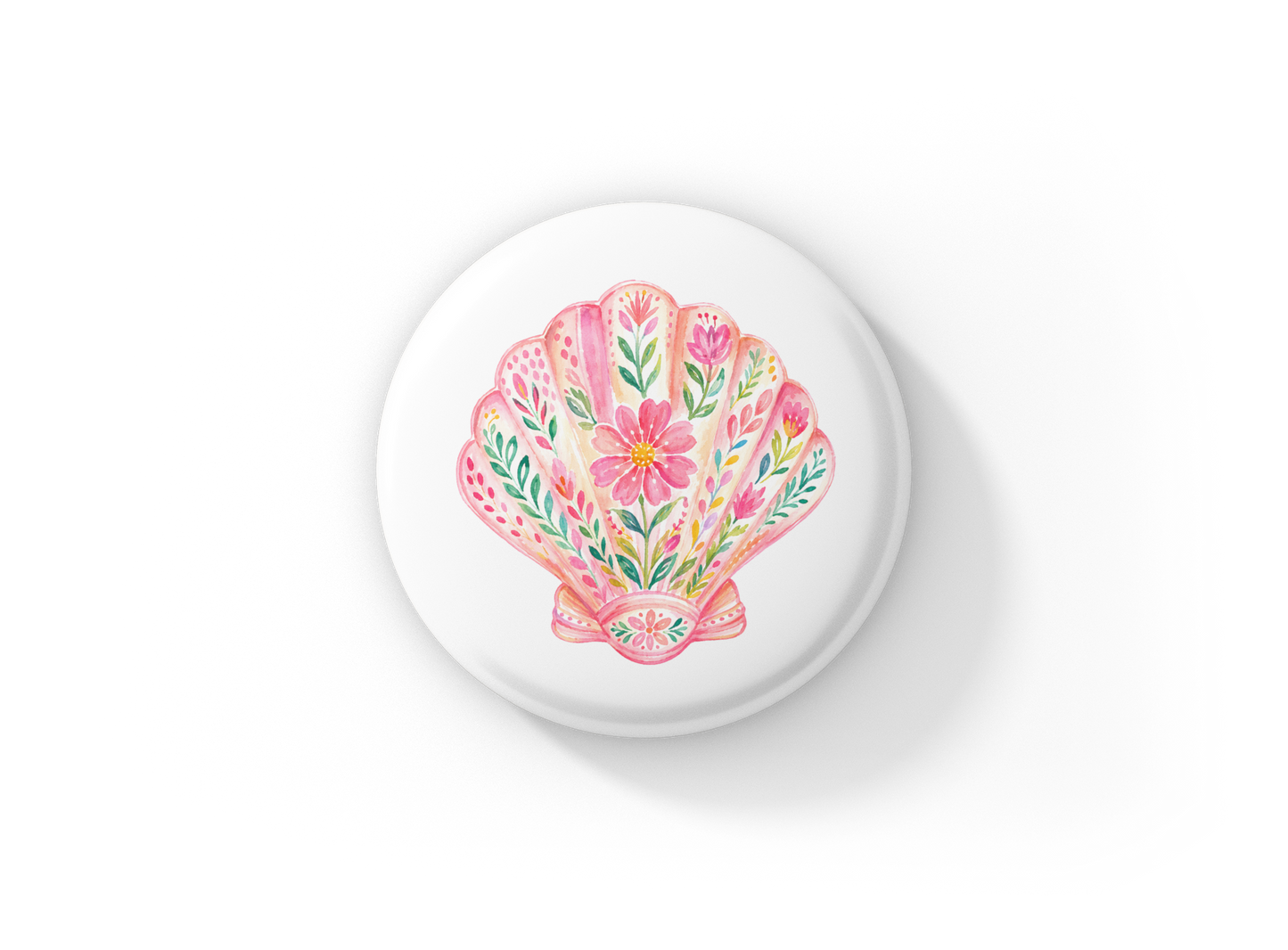 Pink Floral Shell Pin Back Button, Magnet