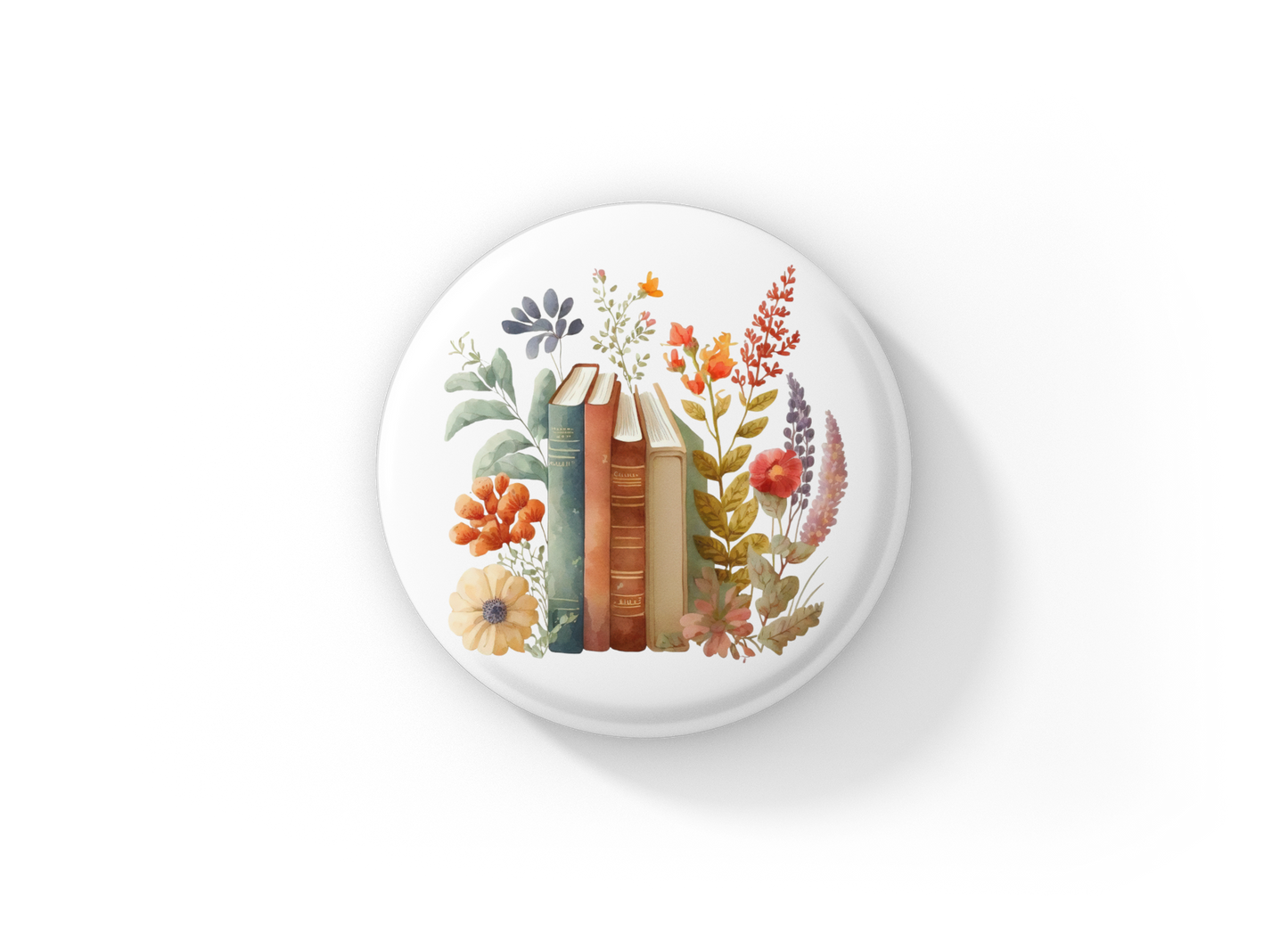 Floral Books 4 Pin Back Button, Magnet, Keychain