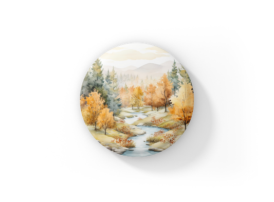 Country Fall Landscape 17 Pin Back Button, Magnet