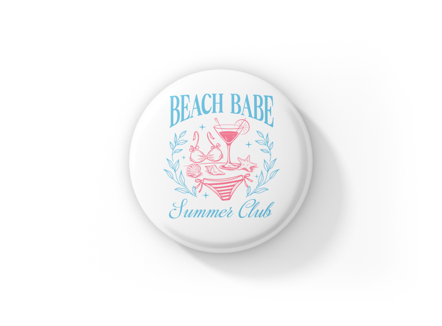 Beach Babe Summer Club Pin Back Button, Magnet