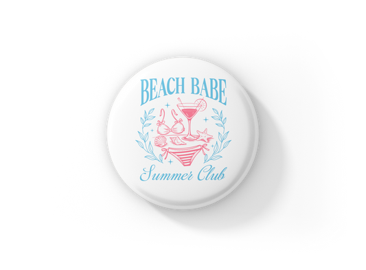 Beach Babe Summer Club Pin Back Button, Magnet