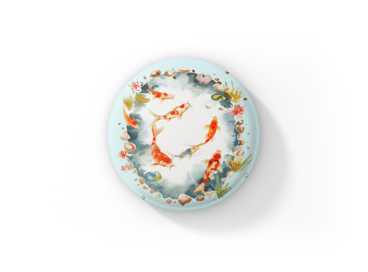 Koi Pond 2 Basket Pin Back Button, Magnet