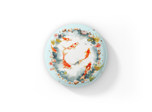 Koi Pond 2 Basket Pin Back Button, Magnet