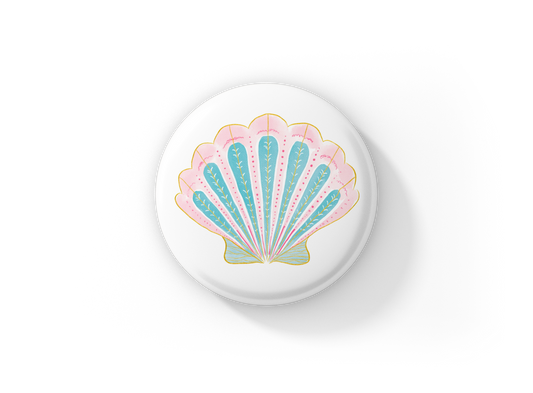 Pink Clamshell Pin Back Button, Magnet