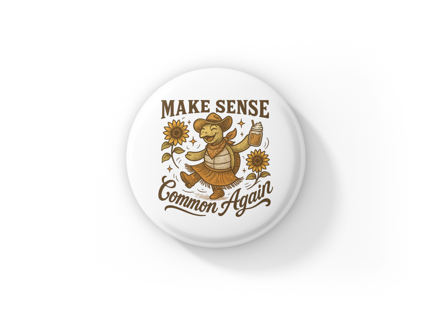 Make Sense Common Again Tortoise Pin Back Button, Magnet
