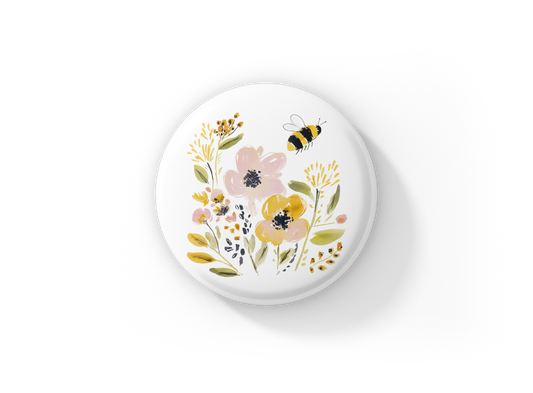 Honey Bee Wildflowers 2 Pin Back Button, Magnet