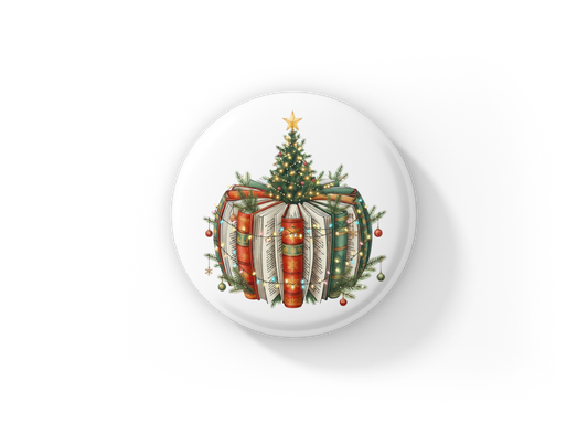Christmas Book Pin Back Button, Magnet