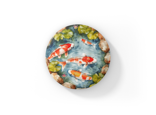 Koi Pond 1 Basket Pin Back Button, Magnet