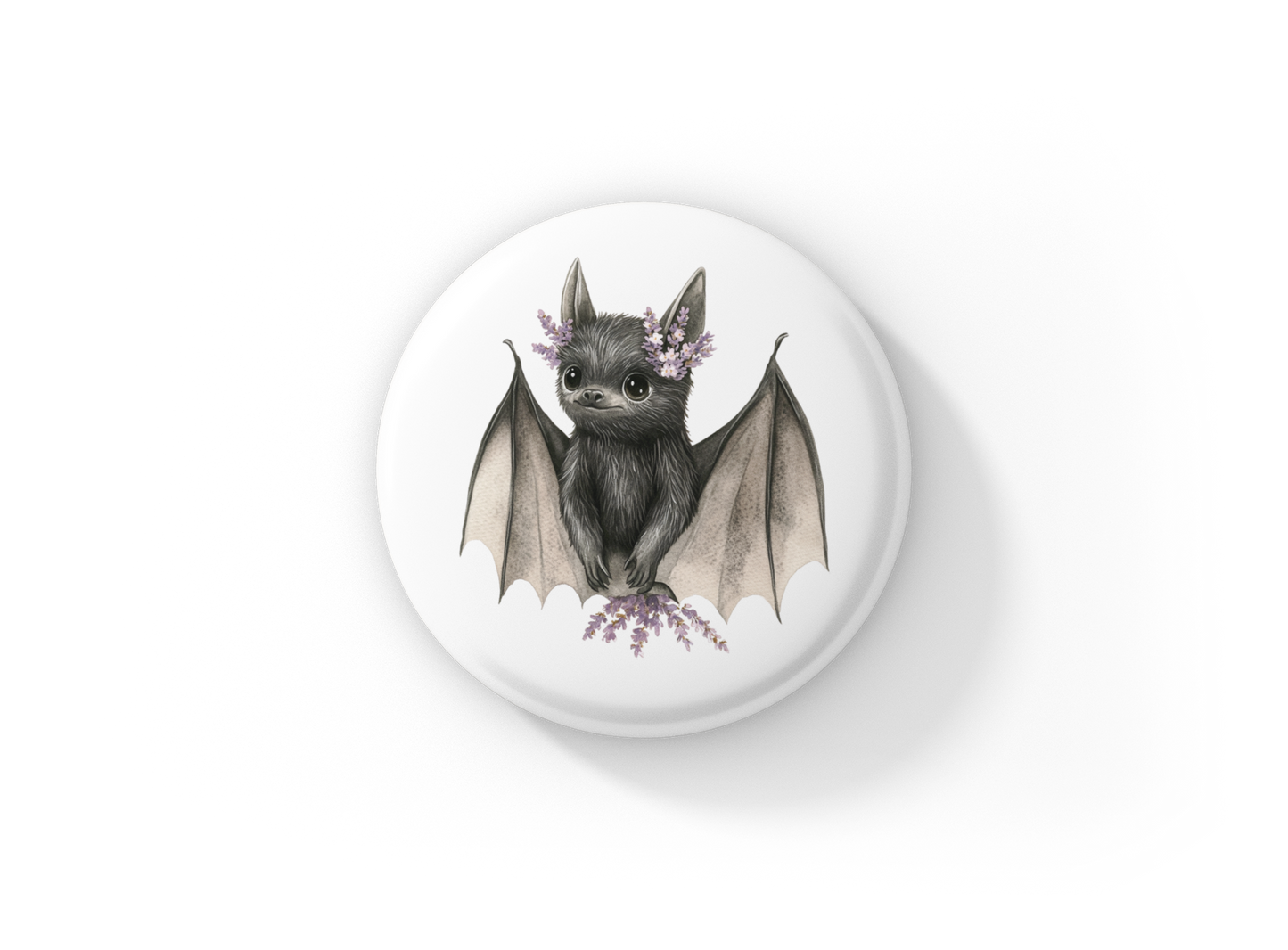 Lavender Bat 1 Pin Back Button, Magnet