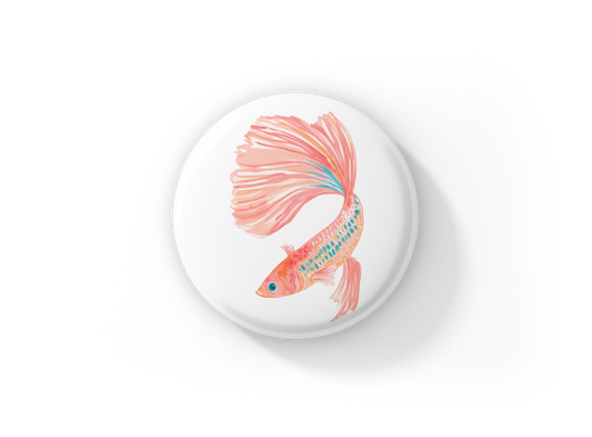 Pink Chinese Fighting Fish Pin Back Button, Magnet